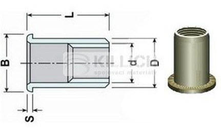 nýtovací matice OTEVŘENÁ M6x16 Al-hliník plochá rýhovaná hlava hladké tělo (s= 2.3-4.0 mm) Firma Killich s.r.o. nabízí Nýtovací techniku. V sortimentu nýtovací techniky jsou nýtovací matice otevřené s plochou hlavou. Nýtovací matice otevřené s plochou jsou ocelové(pozinkované) a nerezové A2. Jsou různé druhy nýtovacích matic s plochou hlavou (rýhované tělo