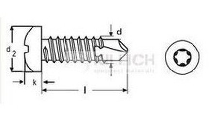 tex 6.3x25 ZINEK půlkulatá hlava TORX DIN 7504N TX-30